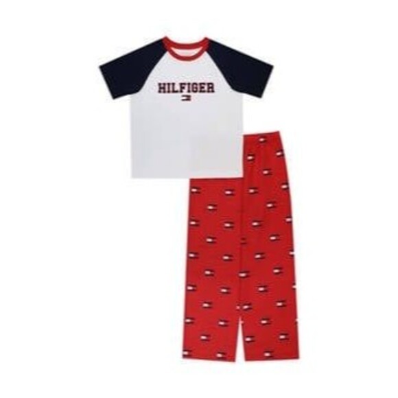 NWT Boys Classic Logo Tommy Hilfiger Pajamas Set Size 8/10 #362 - Picture 1 of 10